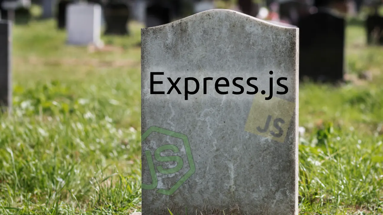 A gravestone with the Express.js logo on it